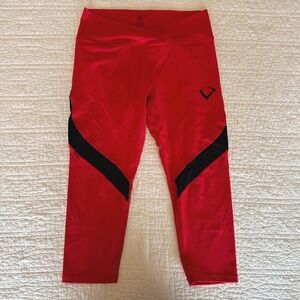 Violate The Dress Code Red Black V-Waist‎ Crop Leggings Womens Large Yoga Gym